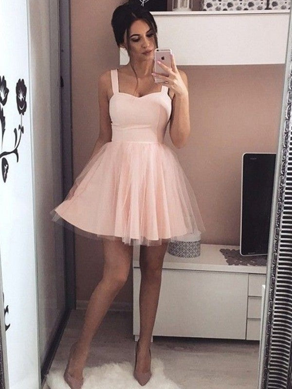 Wholesale A-Line/Princess Stretch Crepe Straps Sleeveless Ruched Short/Mini Dresses